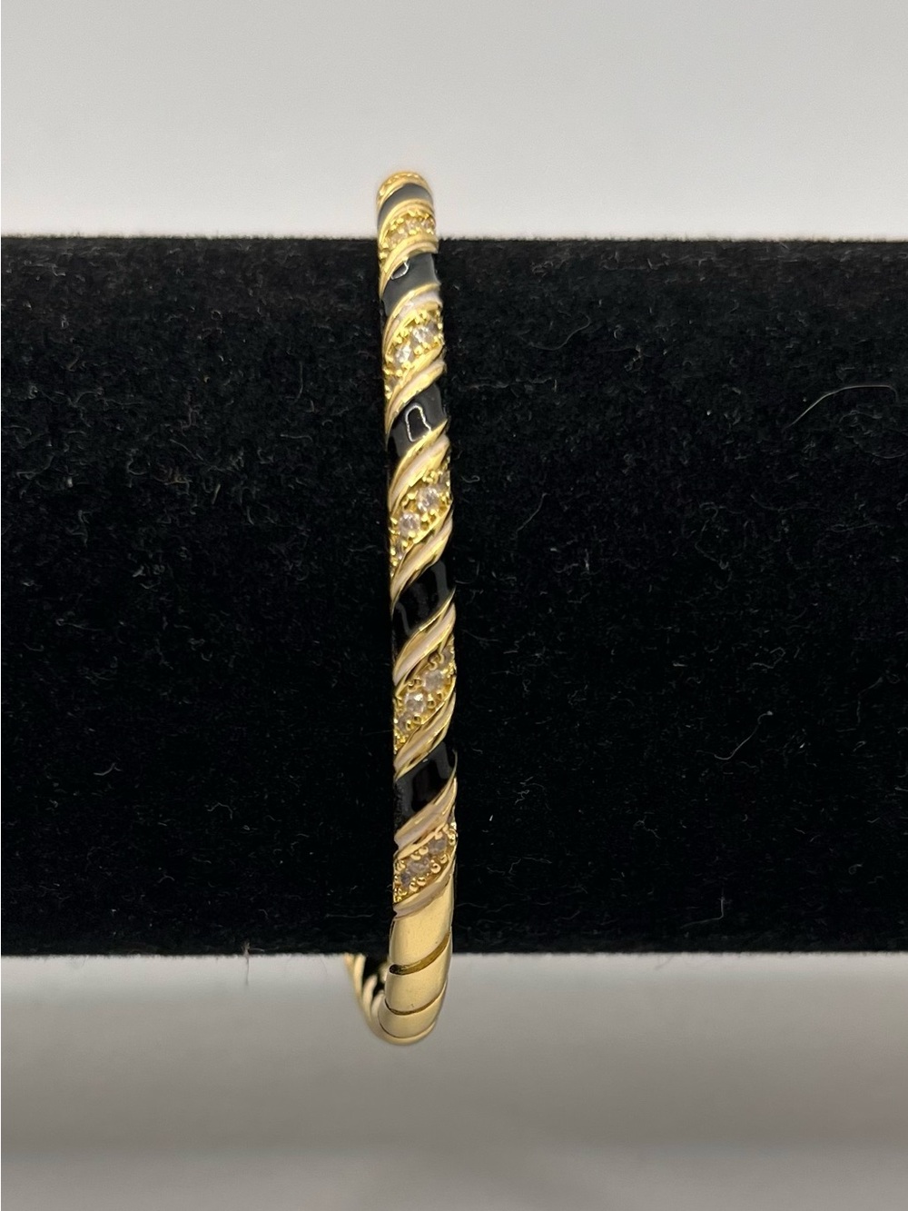 Gold-Tone Cuff Bracelet with Black Enamel Twist and Crystal Accents